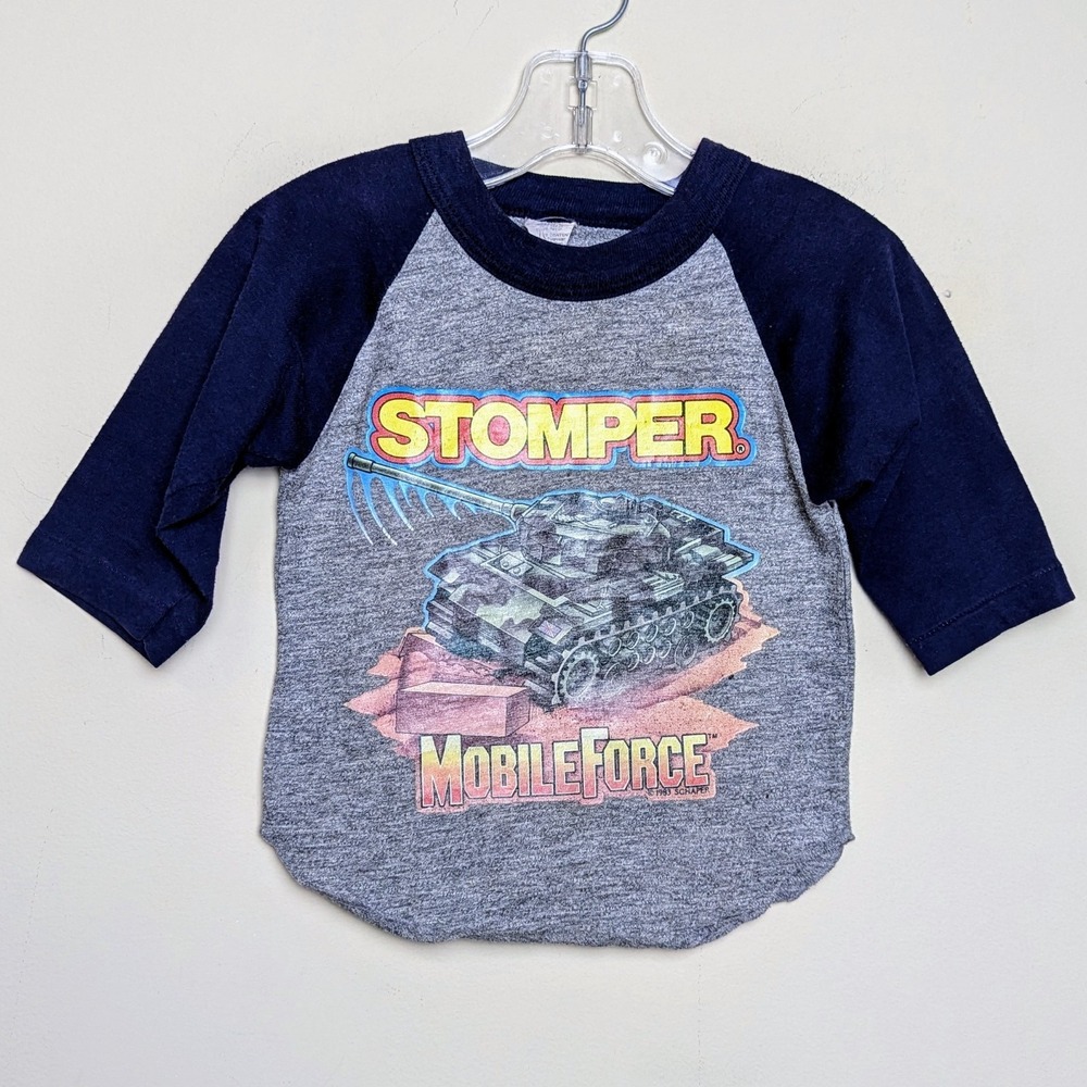 Vintage Stomper Schaper‎ Mobile Force Truck 1983 Kids 80s Raglan Shirt Size 2T
